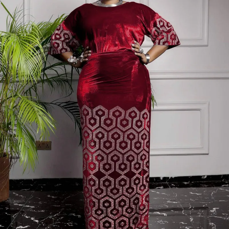 Африканские платья для женщин комплект из 3 предметов Дашики со стразами Топ Юбка