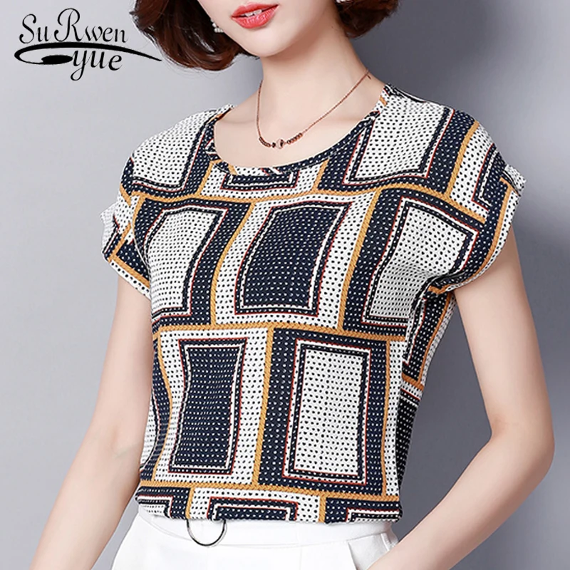 

BlusasCasual Women Tops and Blouses 2022 Chiffon White Blouse Short Print Shirt Fashion Women's Clothing Ladies Tops D572