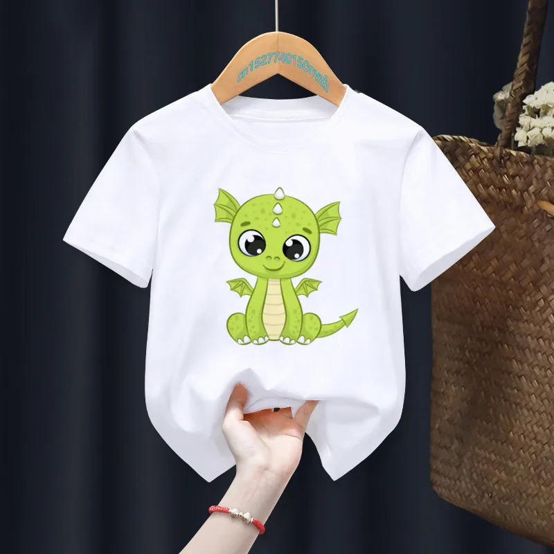 Camiseta para ni&ntilde;os y ni&ntilde;as, prenda de vestir, con dibujos animados de drag&oacute;n y animales, de verano-1