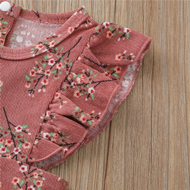 

Cotton Newborn Baby Girls Clothing Fly Sleeve Floral Romper Headband Set Kids Girls corduroy Rompers