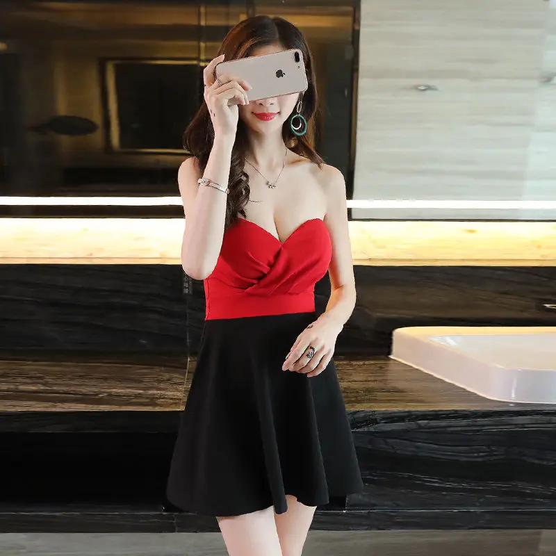 

LDYRWQY Nightclub sexy dress female spring/summer 2021 new belly low-cut short skirt tube top