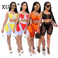 xuru sexy mesh stitching two piece jumpsuit european and american new womens sports jumpsuit