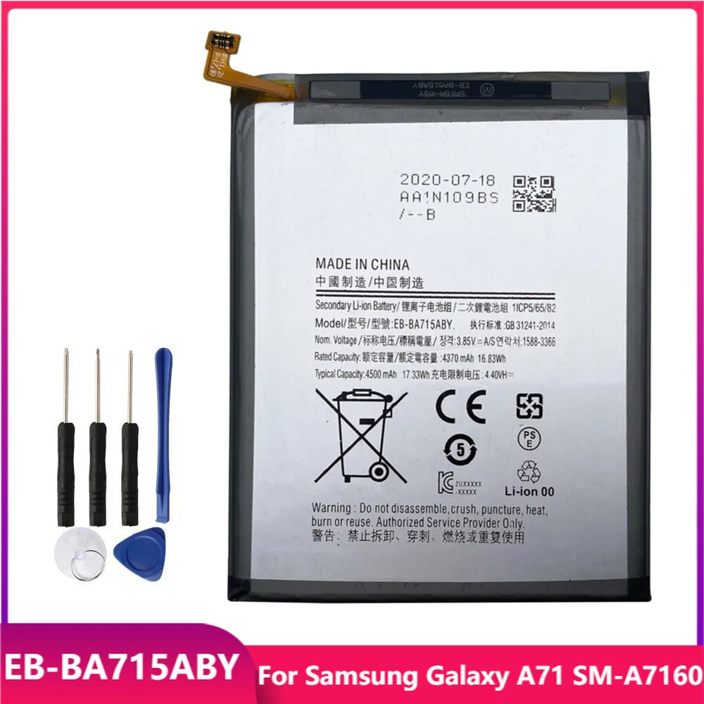 

Original Phone Battery EB-BA715ABY For Samsung Galaxy A71 SM-A7160 Replacement Rechargable Batteries 4500mAh With Free Tools