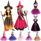 Платье ведьмы для девочек на Хэллоуин, страшный костюм для выступления, детское карнавальное платье для косплея с остроконечной шляпой, маскировка вампира