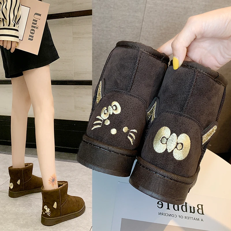 Женские ботинки коллекция 2019 года зимняя обувь женская Милая для кошек большие