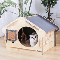 double deck cat nest wooden house cat winter warm four seasons universal cat house closed villa pet cat bed dog beds