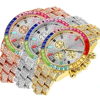 watches for men luxury hiphop full iced out watch men gold colorful rhinestone hip hop watch quartz wristwatch relogio masculino