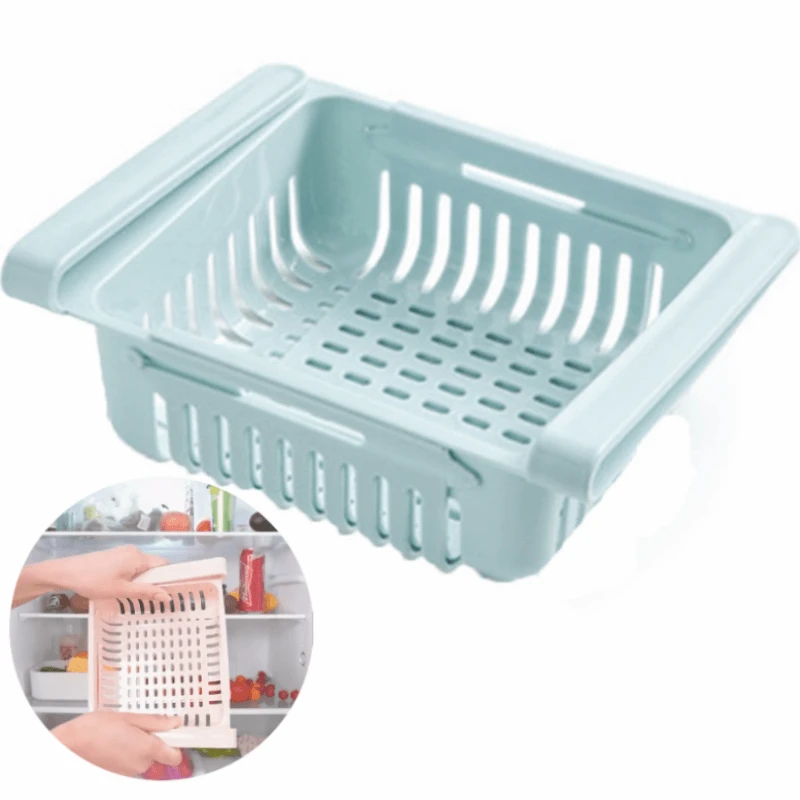 

Кухонный Регулируемый растягивающийся стеллаж для хранения в морозильной камере, выдвижной ящик-органайзер, экономия места