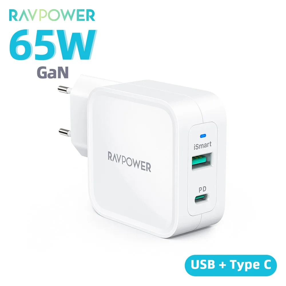 

RAVPower GaN Charger 65W USB C Quick Charger Type C Fast Charge Phone Charger Dual Port Wall Charger for iPhone 12 MacBook Pro