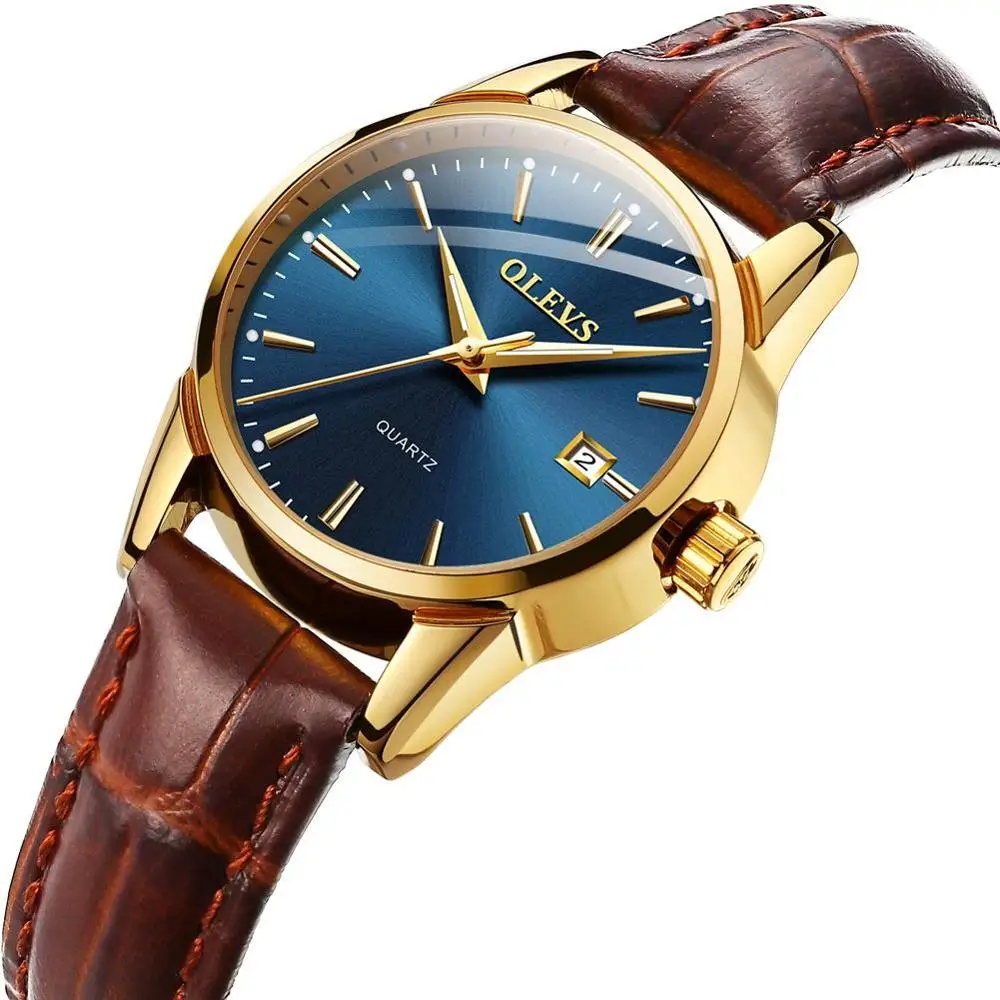 - Women-Blue OLEVS Простые Модные женские часы relojes mujer кожа день с датой часы женские светящиеся руки водонепроницаемые Wist часы - Цвет: - Women-Blue