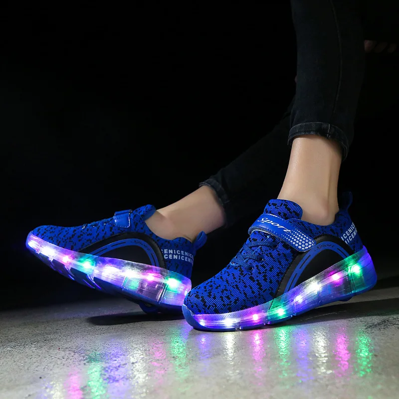 Детская одежда для мальчиков и девочек обувь с LED подсветкой на шнуровке высокий