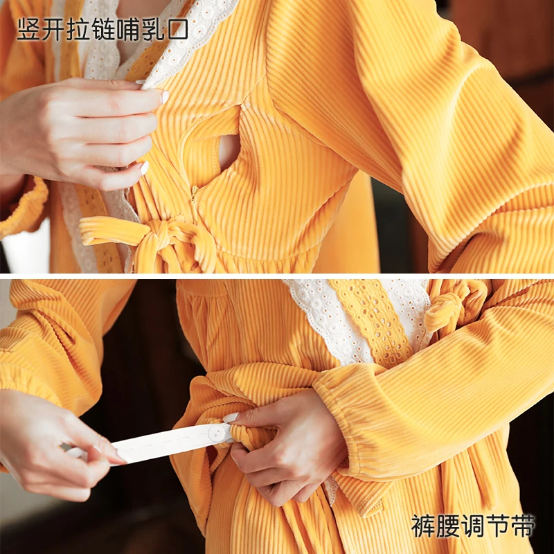 

Breastfeeding Pajamas Set Autumn Winter Maternity Flannel Clothing Thick Pregnant Women Pajamas Nursing Coat Long Pants Set