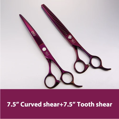 7.5curved7.5tooth Fenice фиолетовый дракон ножницы для стрижки собак домашних животных собака ножницы для стрижки животных комплект Профессиональные изогнутые ножницы для стрижки, парикмахерские ножницы, Москва - Цвет: 7.5curved7.5tooth