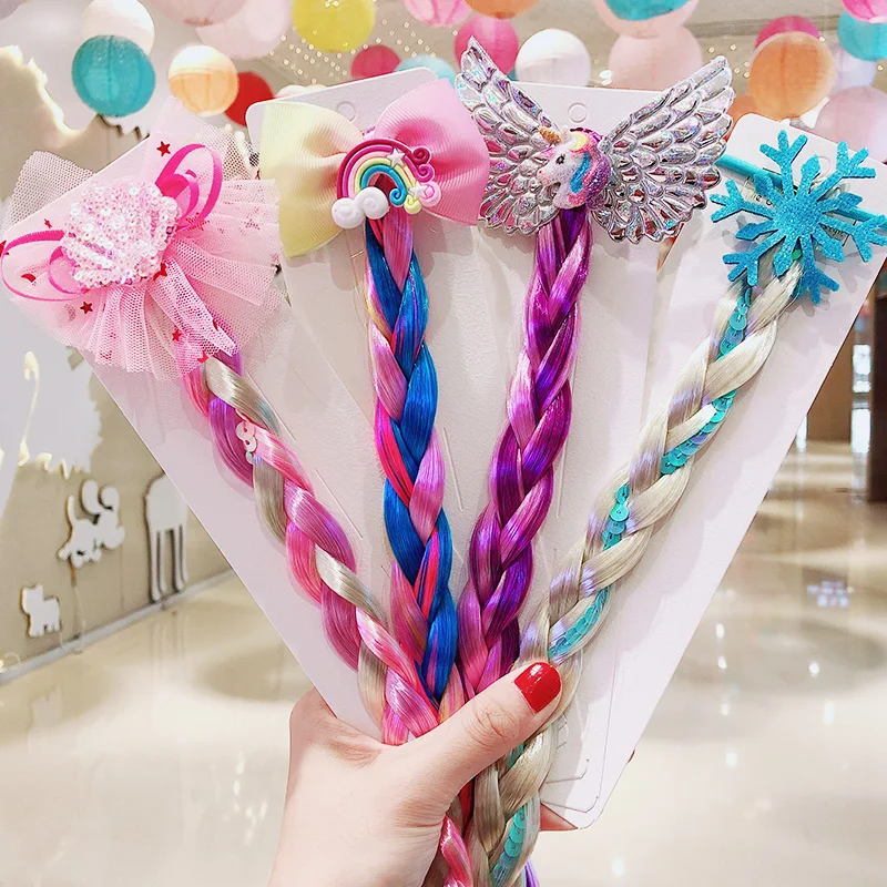 2021 New Girls Cute Cartoon Bow Butterfly Colorful Braid Headband Kids Ponytail Holder Rubber Bands Fashion Hair Accessories | Аксессуары