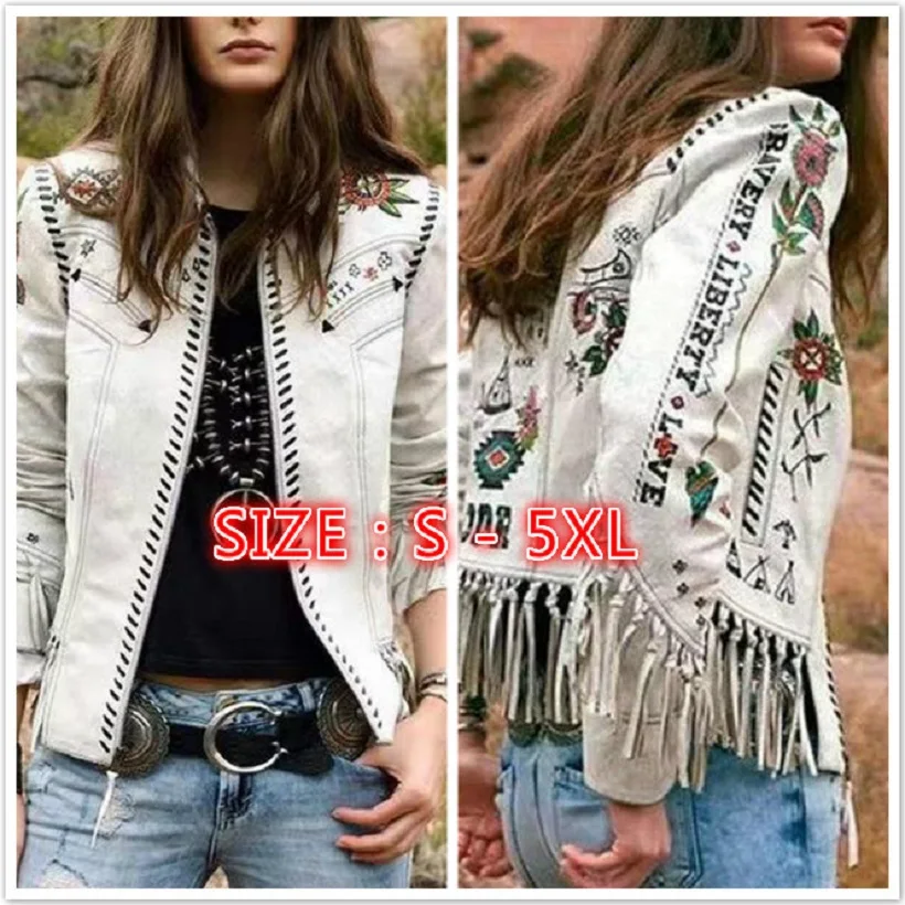 

2020 New Arrival Autumn Winter Women's Jacket Long Sleeve Slim Casual Clothes Printed Tassel Coat S-5XL SIZE