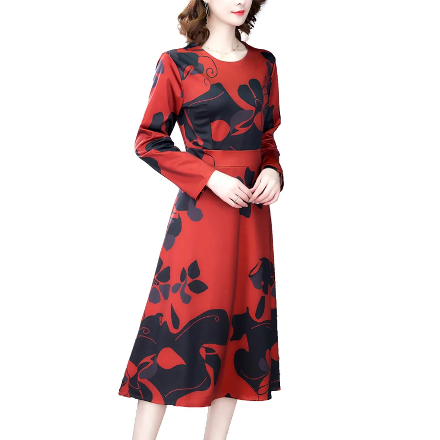 Женские винтажные красные платья миди с принтом на осень и зиму 4XL размера плюс
