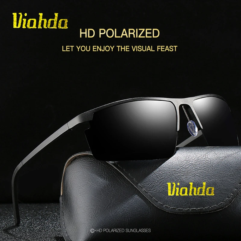 

VIAHDA Square Polarized Sunglasses Men Luxury Brand Rimless Driving Sunglass Mens Designer Summer Sun Glasses For Man