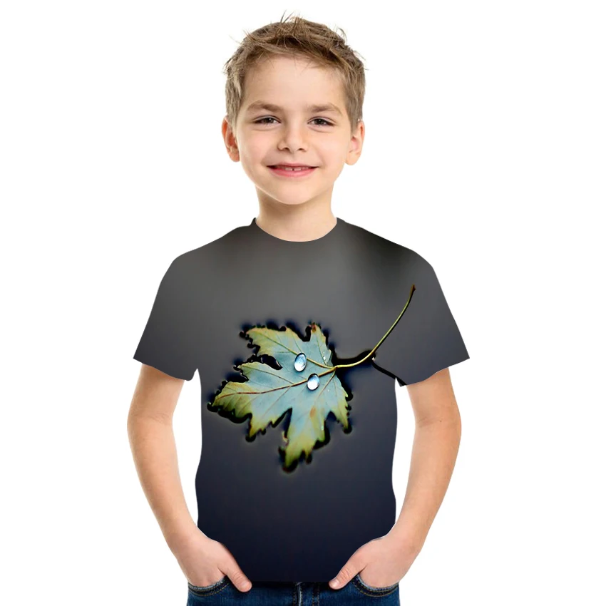 

Boy's Clothing Fruit Print T-shirt, Flower And Grass Casual Round Neck Girl T-shirt, Street Fashion Children's Clothing