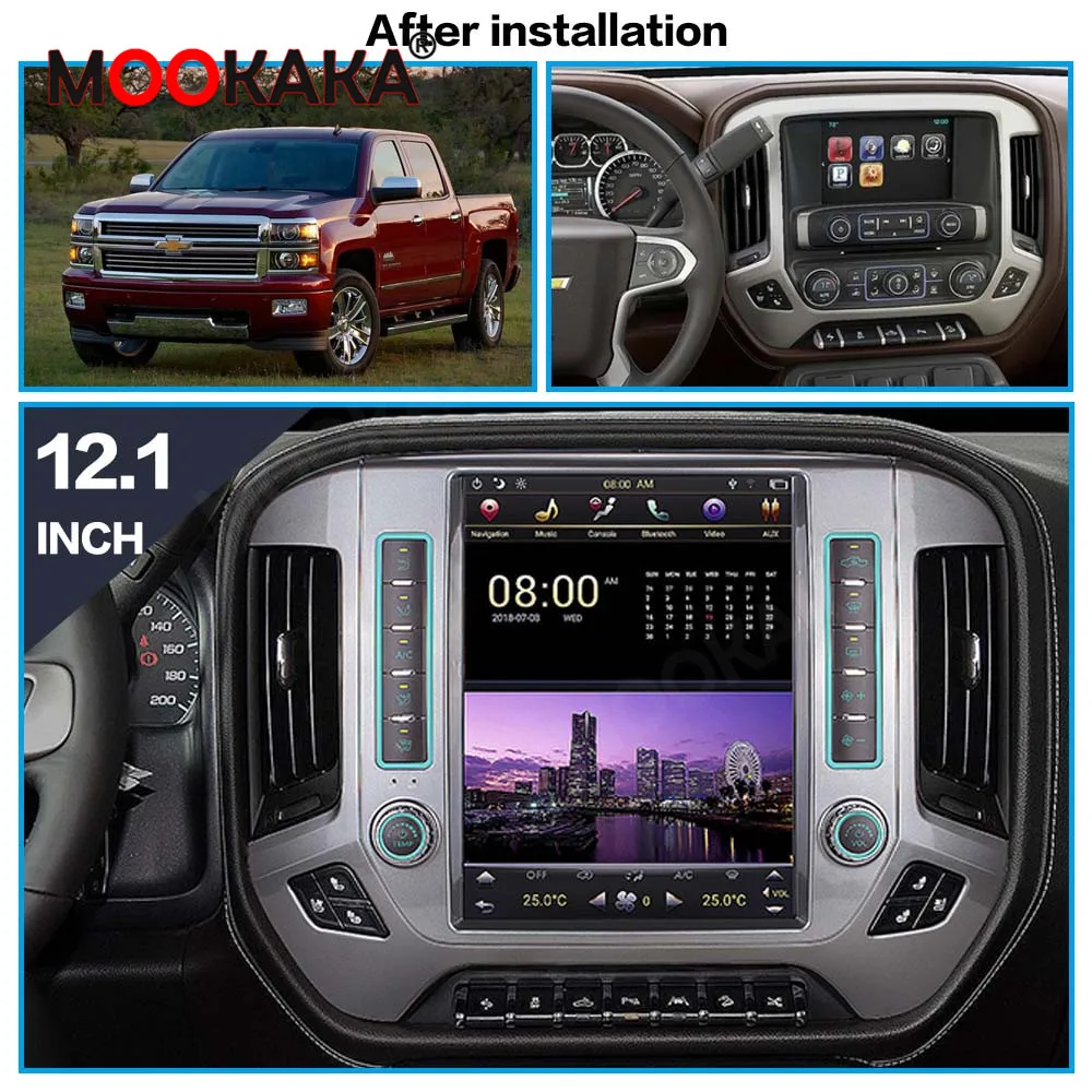 

12.1" Tesla Vertical Screen For Chevrolet Silverado For GMC Sierra 2014-2018 Android DVD Player Multimedia Car GPS Navigation