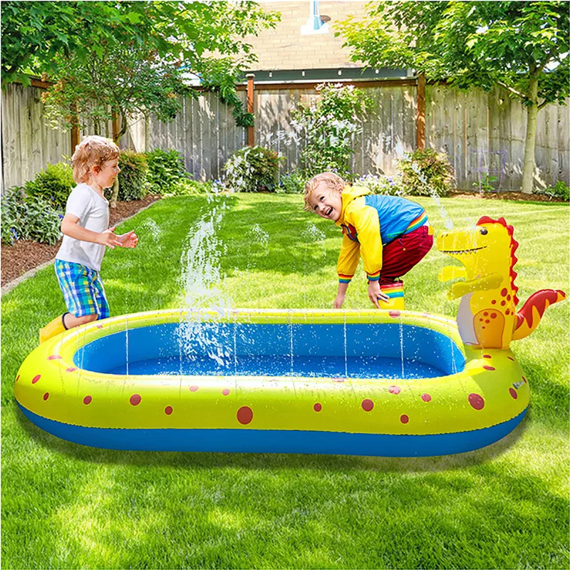 

Inflatable Pad Dinosaur Fountain Swimming Pool Indoor Sprinkler Toddler Water Game Play Center for Kids Children Portable