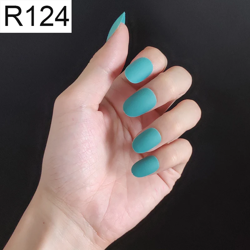 R124 Round x 1PC 24 шт./компл. стилет балерина гроб круглый овальной формы с полным покрытием матовая накладные ногти для ног, мягкая на ощупь, накладные ногти искусственные ногти Нейл Арта, набор - Цвет: R124 Round x 1PC