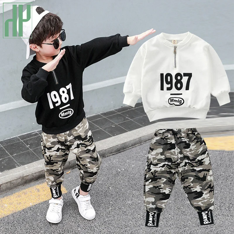 Children clothes for boys Costume Letter Tracksuit Camouflage Tops Pants toddler Boy Winter Outfits Set 3 8 12 Year | Детская одежда и