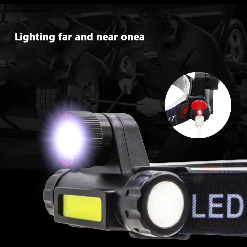 XP-G Q5+COB Zoomable Led Headlamp Head Flashlight Lamp Headlight Built in Rechargeable 18650 Battery Working Portable Light | Лампы и