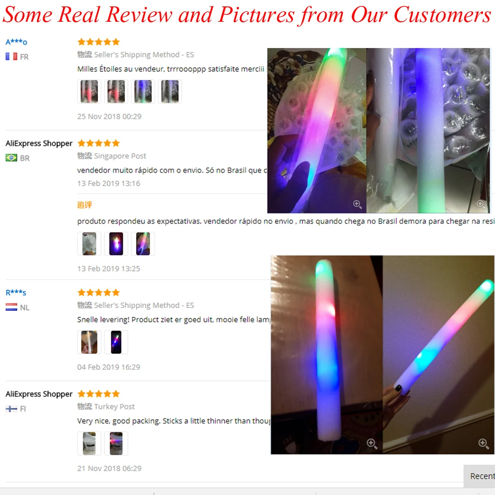 

30pcs/lot Glow Sticks for Wedding Birthday Colorful 3 Flashing LED Light Foam Stick LED Party Supplies with 3 Batteries No Logo