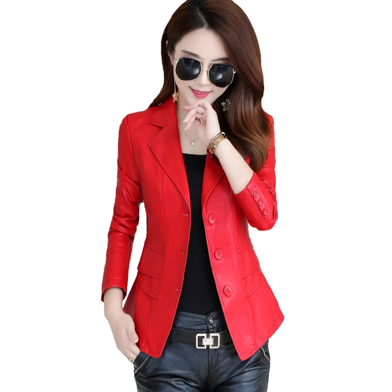 

JCHB 2021 New Autumn Spring and genuine leather coat for women Korean style short suit collar coat slim fit suit
