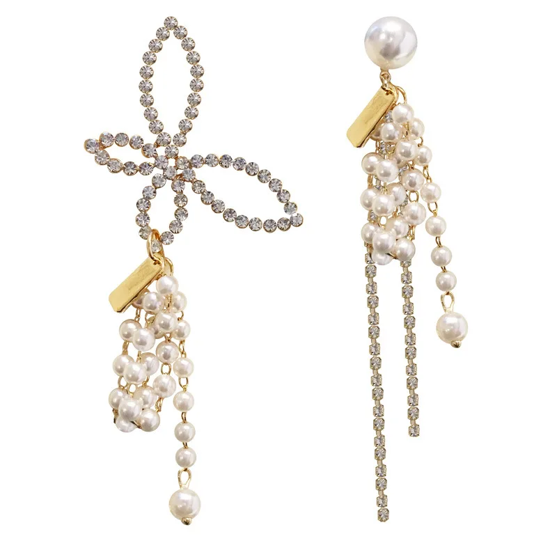 

Long Dangle Earrings for Women 2021 Fashion Full Crystal Simulated Pearl Tassel Drop Earring Vintage Gold Brincos Jewelry