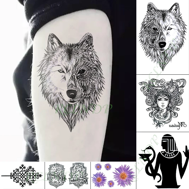 Водостойкая временная татуировка наклейка голова волка животное искусственная