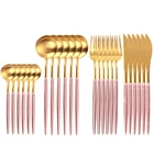 Набор столовых приборов золотистого вилки, ножи, ложки 1810 Нержавеющаясталь ужин набор посуды, столовая ложка, вилка, Ножи палочки дозирующая детская ложка для дропшоппинг