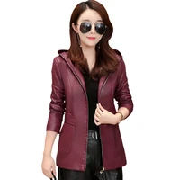 new womens elegant hooded leather jackets ladies slim soft sheepskin leather coat l 6xl female faux leather clothing outerwear