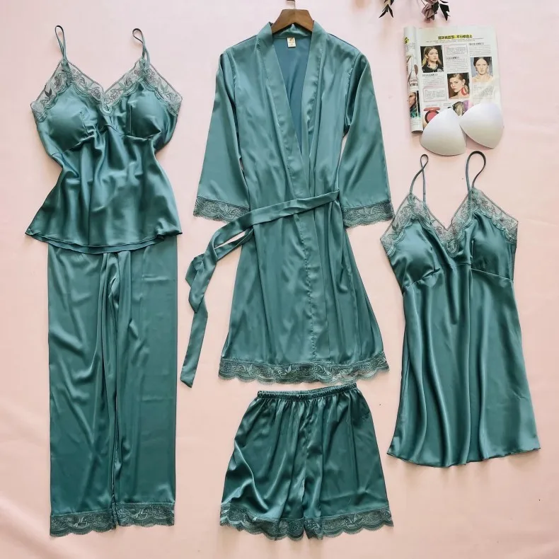 

Sexy Women Robe Set Kimono Gown Spring Summer Sleep Suit Nightwear Lace Trim Nightgown Loose Casual Home Clothes Satin Bathrobe