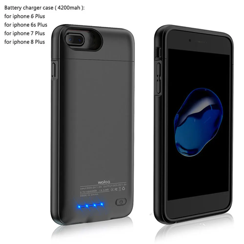 Black 6 6s 7 8 Plus Чехол для зарядного устройства для iPhone 6, 6s, 7, 8 Plus, внешний аккумулятор, чехол, ультра тонкий внешний аккумулятор, чехол для зарядки iP6, 3000/4200 мА/ч - Цвет: Black 6 6s 7 8 Plus