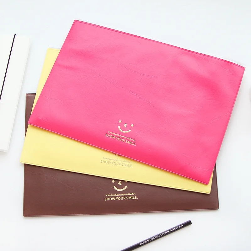 1 pcs colorful Simple style smile A4 Waterproof PU Leather File Folder Document Filing Bag Stationery Office supplies | Канцтовары для