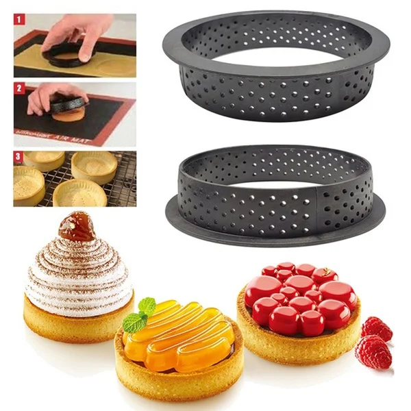 5 Pcs (Round Love Square Rectangle Oval) DIY Dessert Mousse Tart Ring Cutter Perforated Circle Bakeware Cake Mold | Дом и сад