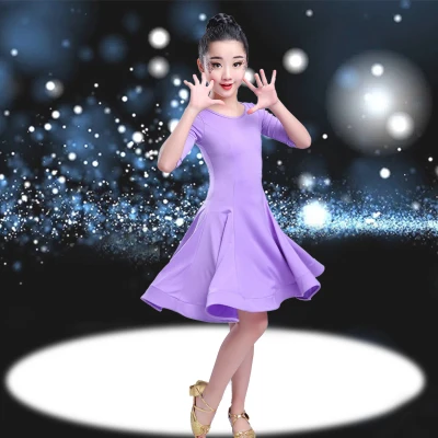 purple mid sleeve Карнавальная джазовая танцевальная одежда для девочек, костюм, Детские современные костюмы для латинских танцев, вечерние платья для танцев, детское платье для танцев, одежда для девочек - Цвет: purple mid sleeve