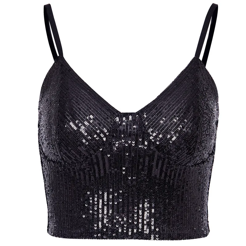 

Fannic 2020 Sequined Camisole Female Summer Sexy Navel Chest Emphasizing Back Zipper Strapless Bra Camisole