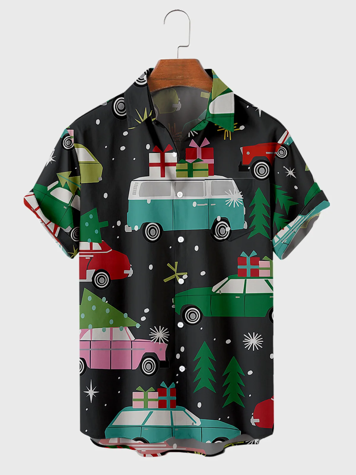 

2021 Merry Christmas Men's Short Sleeve Lapel Shirt Oversized Men's Top with Pockets Harajuku Streetwear 3D Clothes