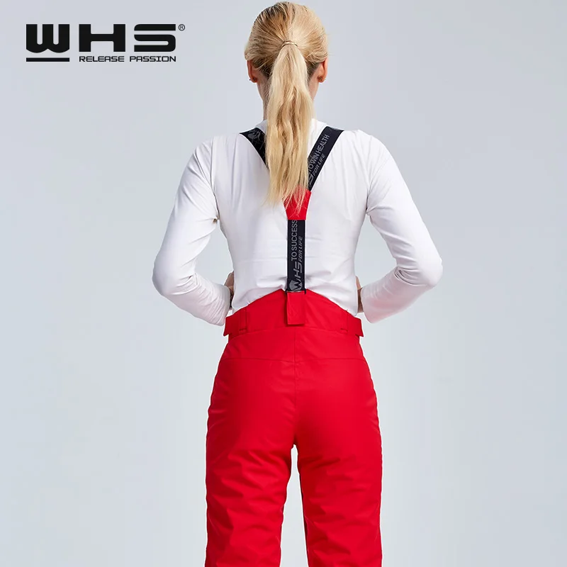 WHS женские лыжные брюки брендовые уличные термальные хлопковые брюки подтяжки водонепроницаемые дышащие ветрозащитные спортивные брюки