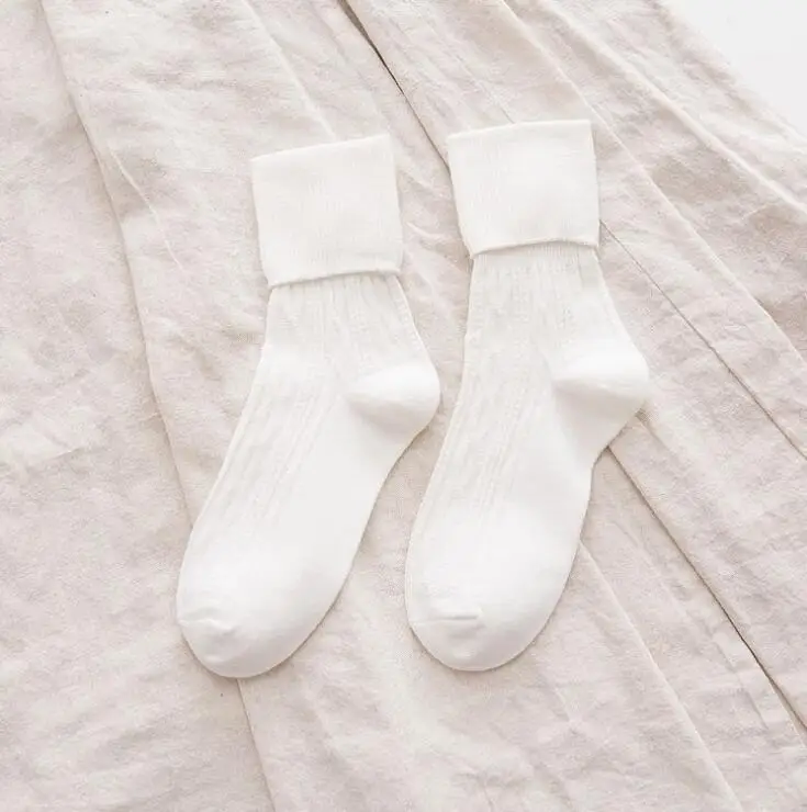 SOCKS 10 Осень и зима новые женские носки ретро твист широкий рот с манжетами дикий ворс сплошной цвет хлопчатобумажные носки - Цвет: SOCKS 10