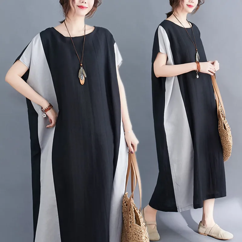 Платье женское длинное свободного покроя модный элегантный однотонный топ в