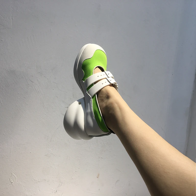

Mary Jane Shoes Women Summer New Height Increase Color Matching Buckle Strap Shallow Platform British Style Sports Single Shoes