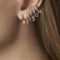 personalized dainty small enamel ear buckle with 26 english alphabet earrings pendant number lock love charms hoops earrings