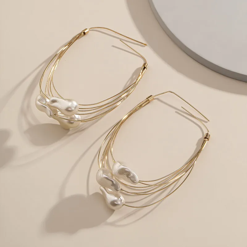

Rainbery Pearl Big Hoop Earrings for Women Layered Large Circle Earrings Fashion Jewelry Trendy Wedding Earings Korean Girls