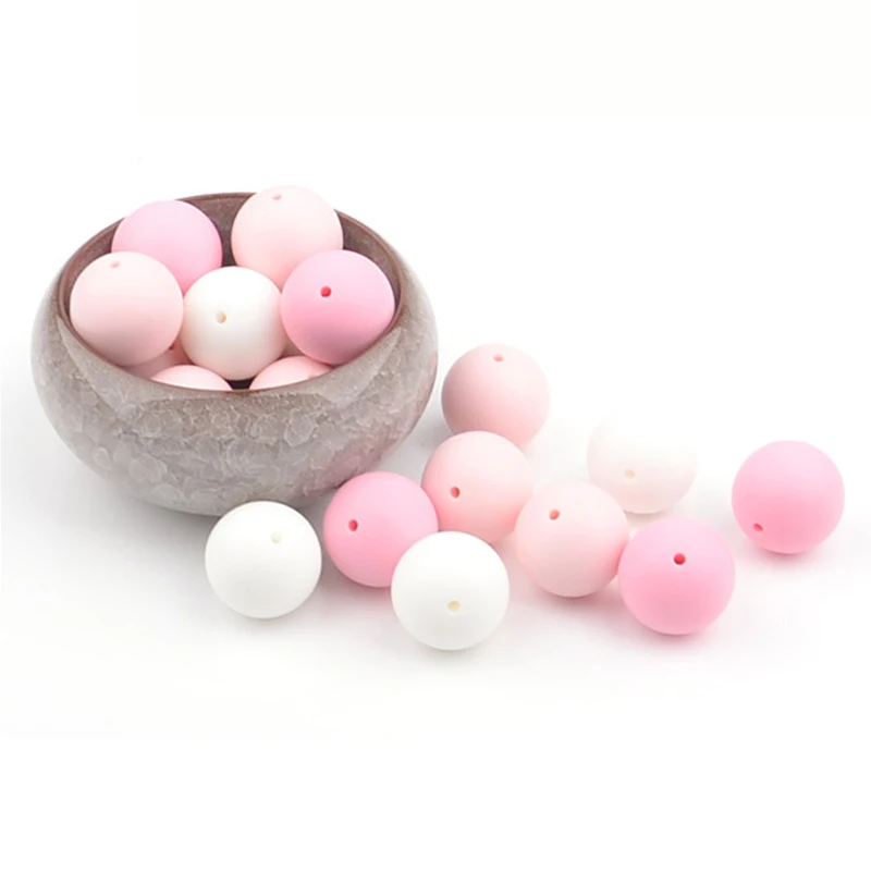 Coskiss-Cuentas redondas de silicona para dentici&oacute;n de beb&eacute;, abalorios para morder, 19mm, 20 unidades-1