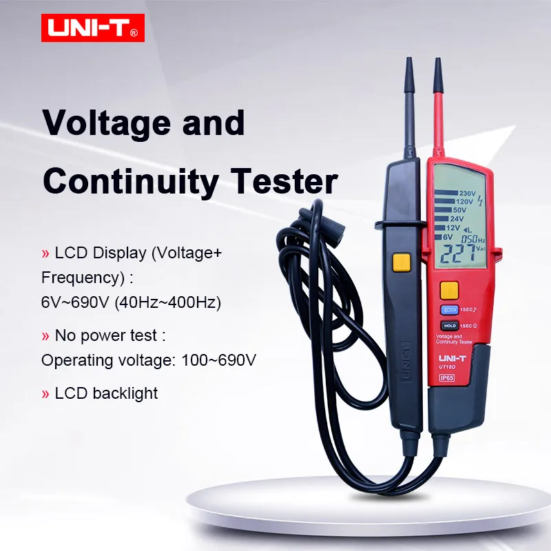 UNI-T UT18D Voltage Continuity Tester;LED AC/DC Voltage Indication;Phase Rotation Test;Single Lead(L2)Voltage Detection/RCD Test