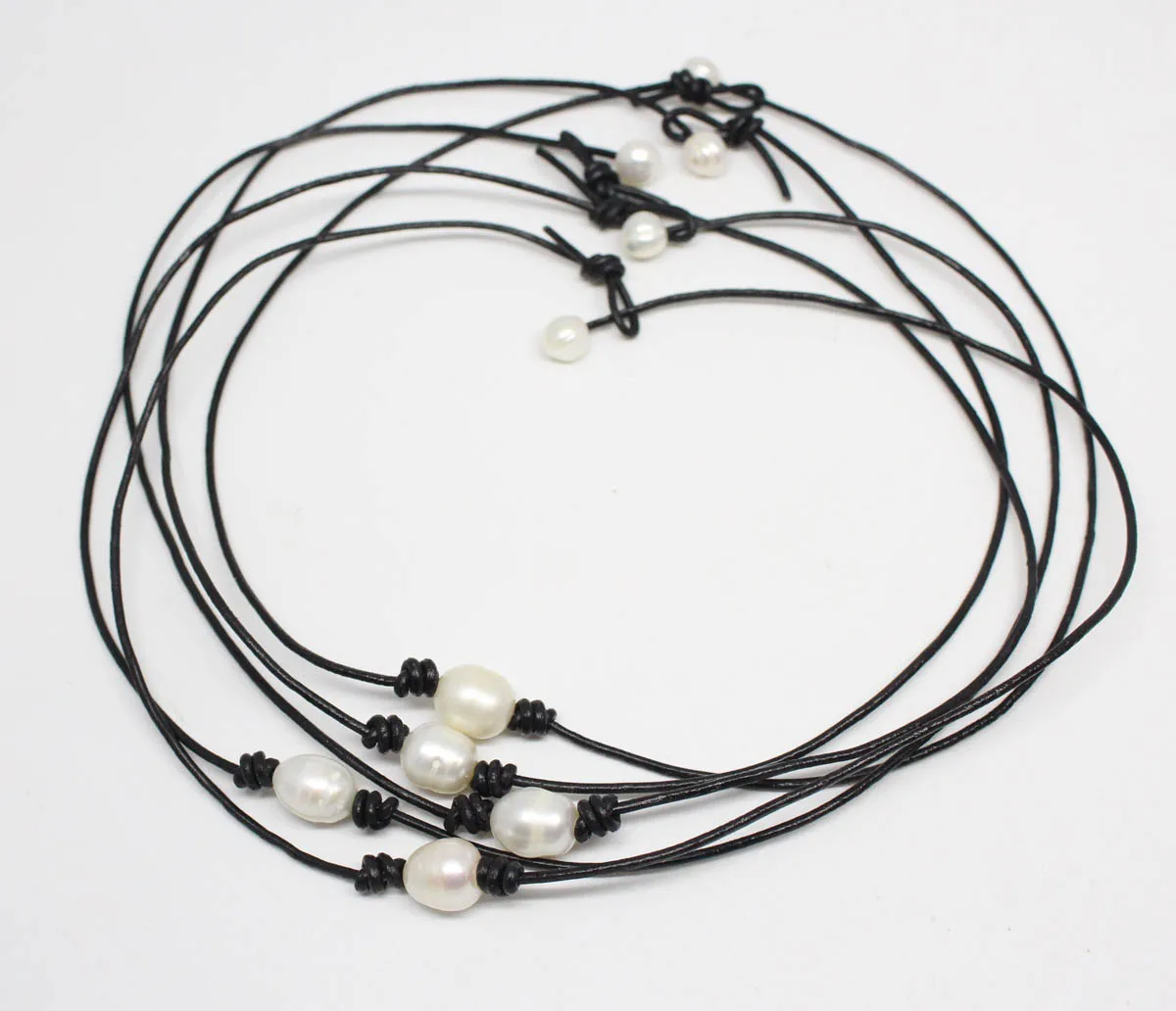 5 нитка черное кожаное ожерелье белый каплевидный жемчуг отдельные бусины 17