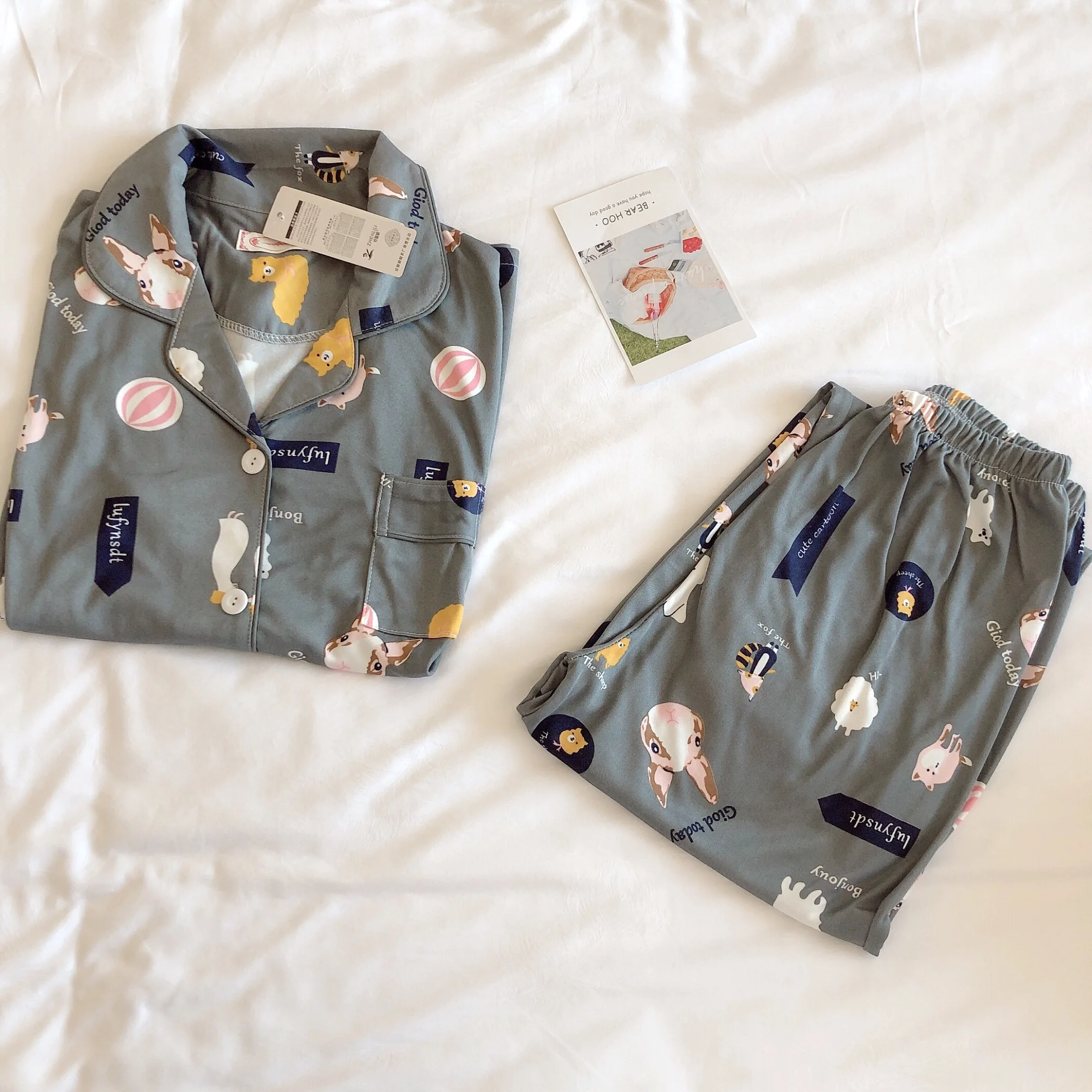 CAIYIER Spring Autumn pajamas Long-sleeved pants Lovely cartoon print Leisure turn-down collar Sleepwear winter women Nightwear